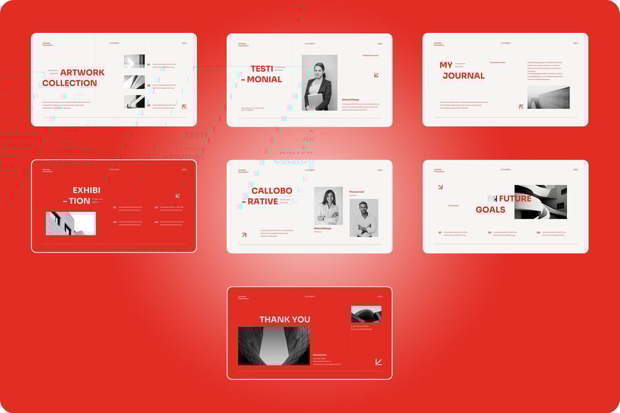 白色红色极简主义投资组合建筑师PPT模板 (PPT,PPTX)