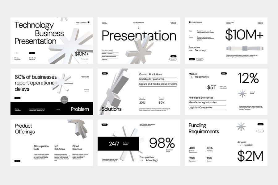 3D变形动画技术业务PPT模板 (PPTX)