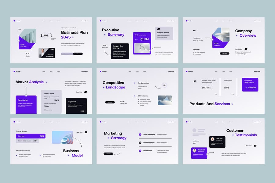 互动蓝色技术业务计划PPT模板 (PPTX)