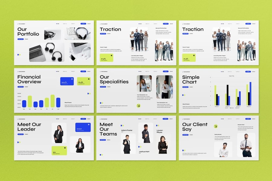 绿色蓝色现代商业策略PPT模板 (PPT,PPTX)