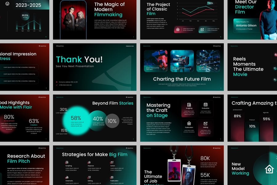 现代渐变电影节PPT模板 (PPTX)