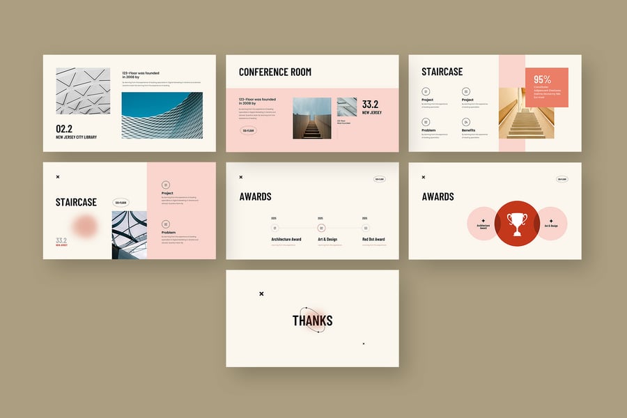 极简主义建筑作品集PPT模板 (PPTX)