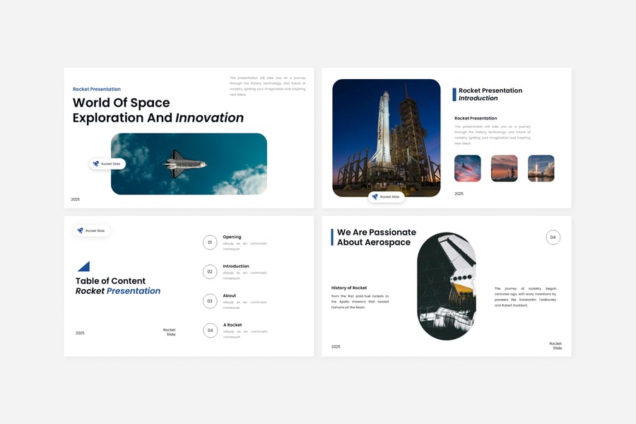 白色蓝色现代空间探索演示PPT模板 (PPTX)