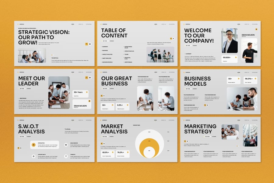 白色黄色现代商业计划PPT模板 (PPT,PPTX)