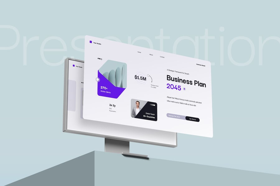 互动蓝色技术业务计划PPT模板 (PPTX)