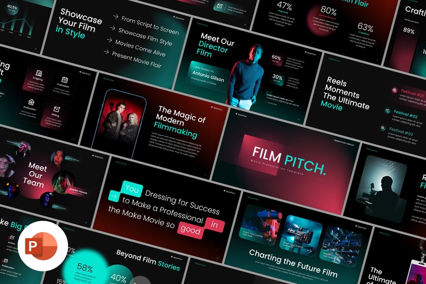 现代渐变电影节PPT模板 (PPTX)