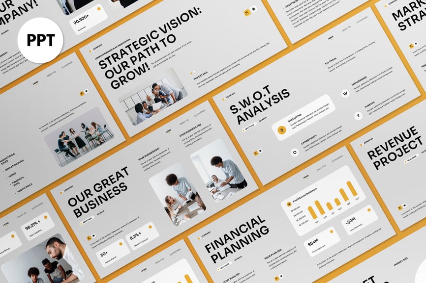 白色黄色现代商业计划PPT模板 (PPT,PPTX)