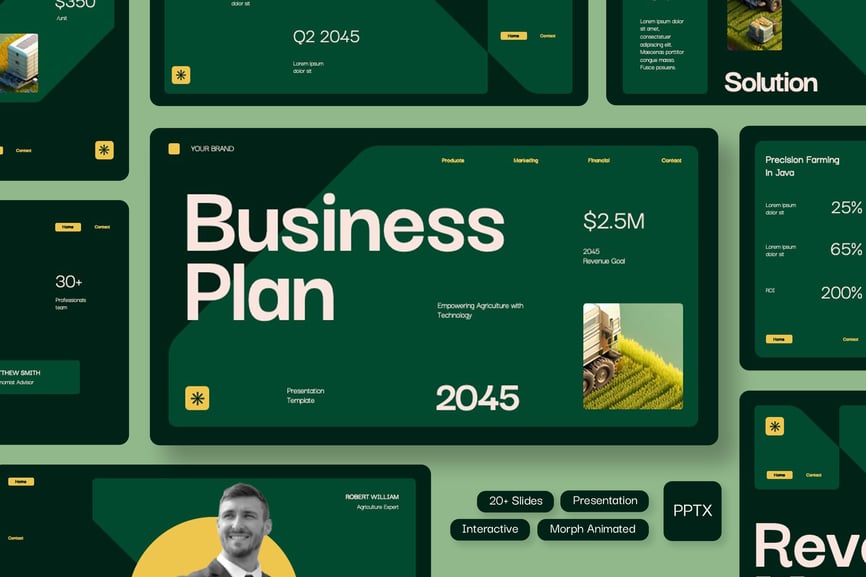 变形互动农业业务计划PPT模板 (PPTX)