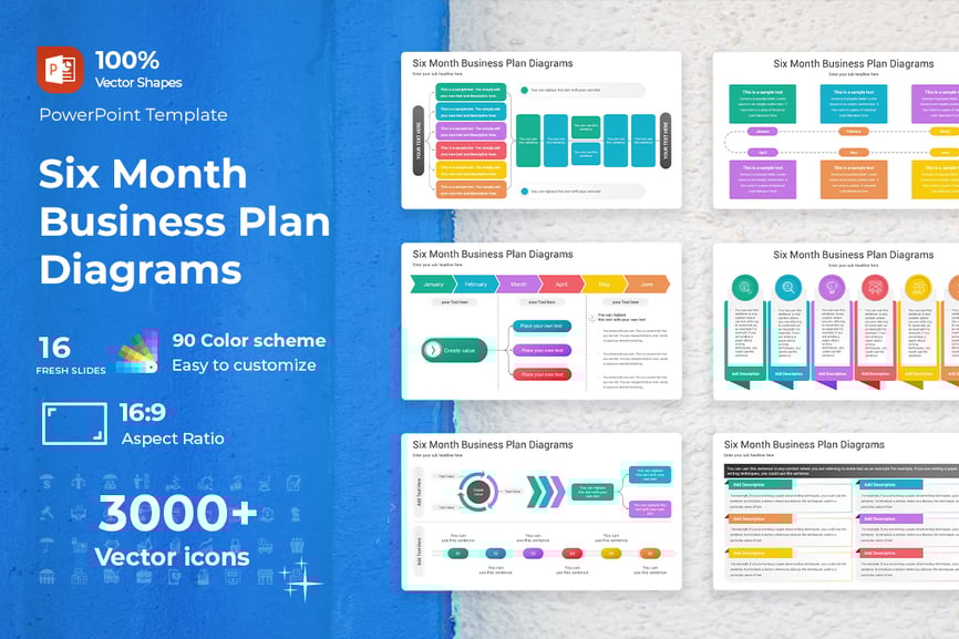 六个月的商业计划图PPT模板 (PPTX)
