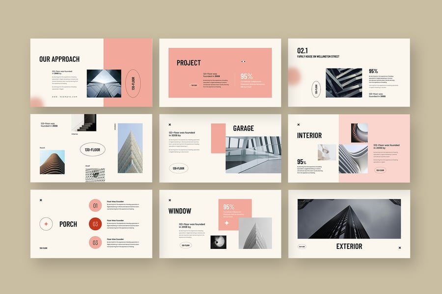 极简主义建筑作品集PPT模板 (PPTX)