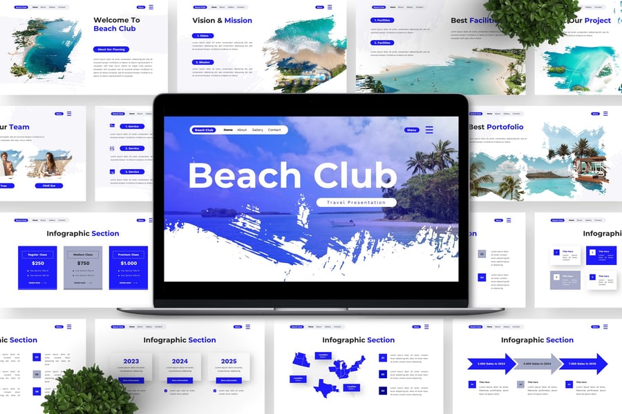 海滩俱乐部 – 旅行PPT模板 (PPTX)