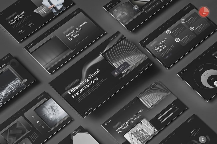 笔记本设备模型样机PPT模板 (PPT,PPTX)