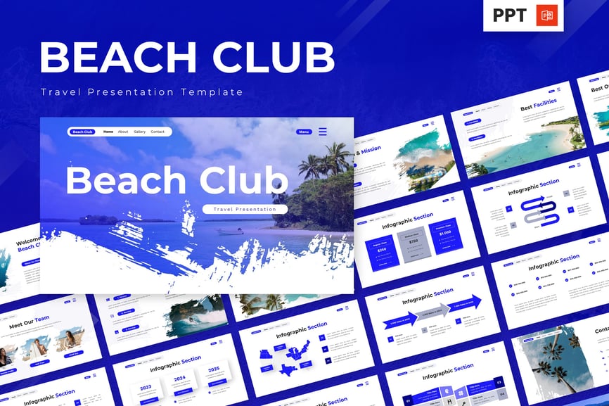 海滩俱乐部 – 旅行PPT模板 (PPTX)