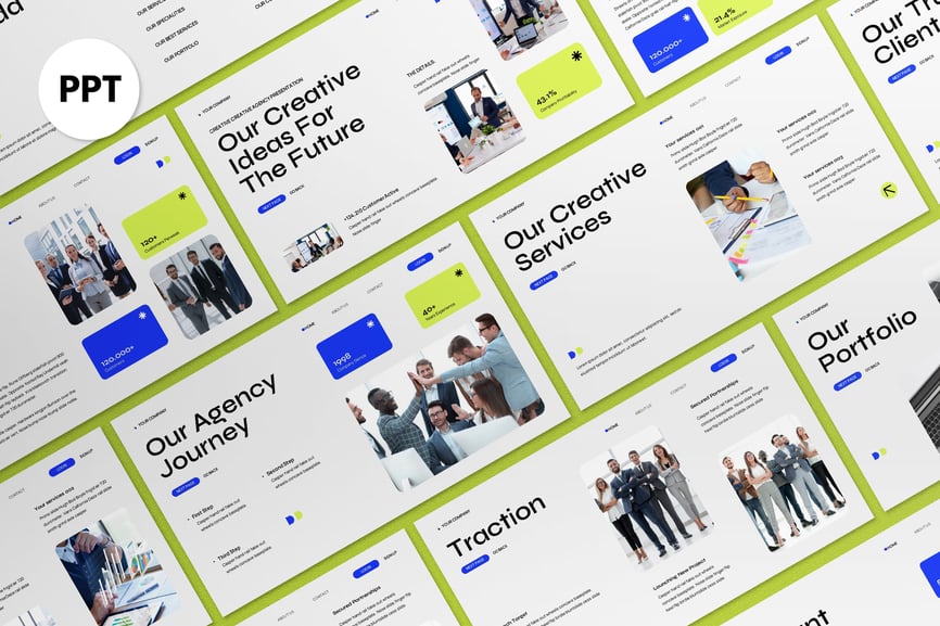 绿色蓝色现代商业策略PPT模板 (PPT,PPTX)