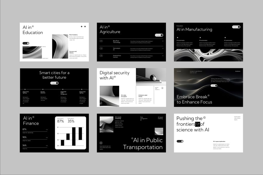 黑白现代人工智能PPT模板 (PPT,PPTX)