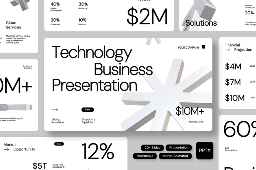 3D变形动画技术业务PPT模板 (PPTX)