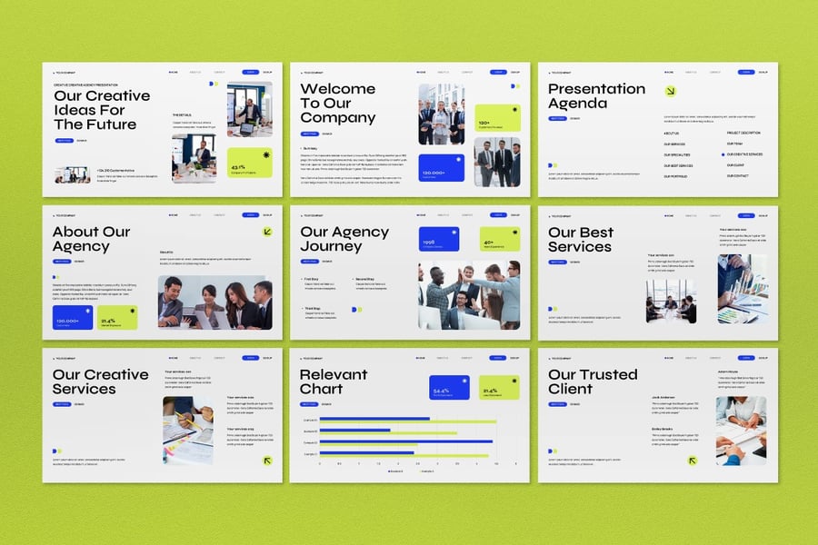 绿色蓝色现代商业策略PPT模板 (PPT,PPTX)