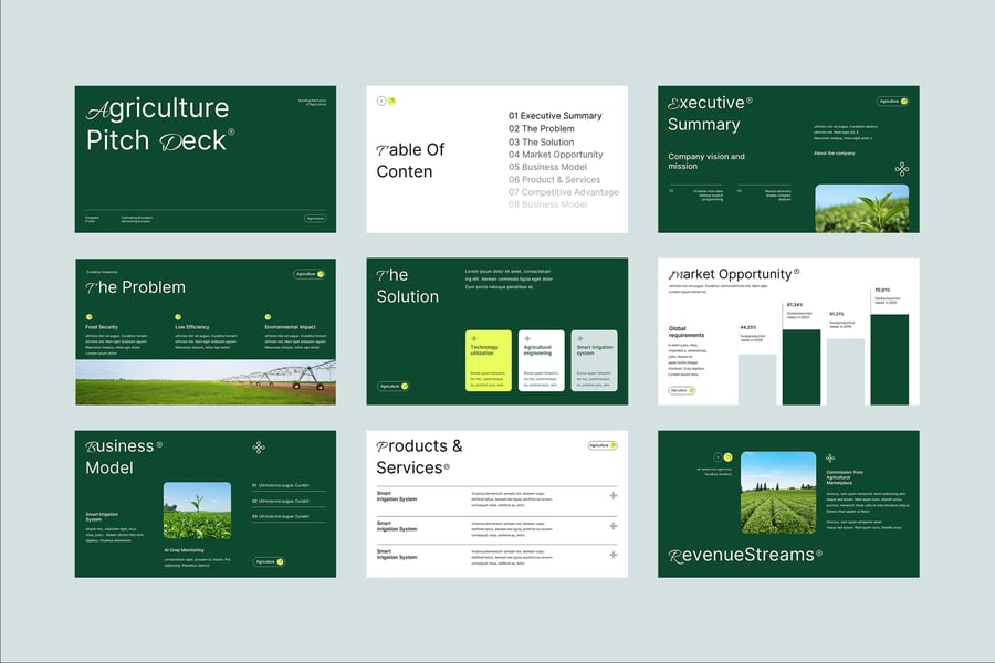 绿白色现代农业俯仰甲板PPT模板 (PPT,PPTX)
