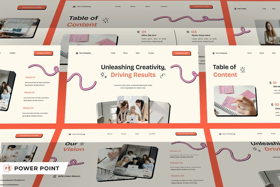 粉红色橙色创意广告代理公司资料PPT模板 (PPTX,PPT)