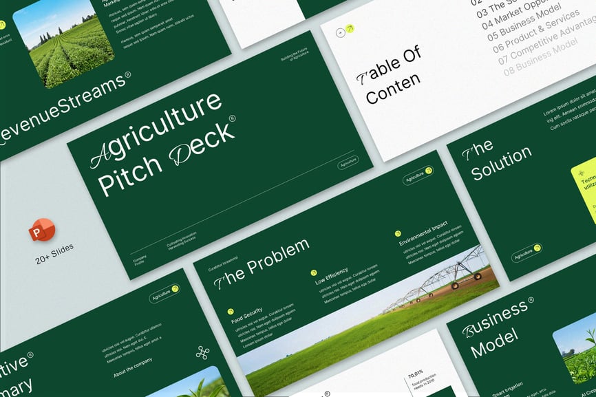 绿白色现代农业俯仰甲板PPT模板 (PPT,PPTX)