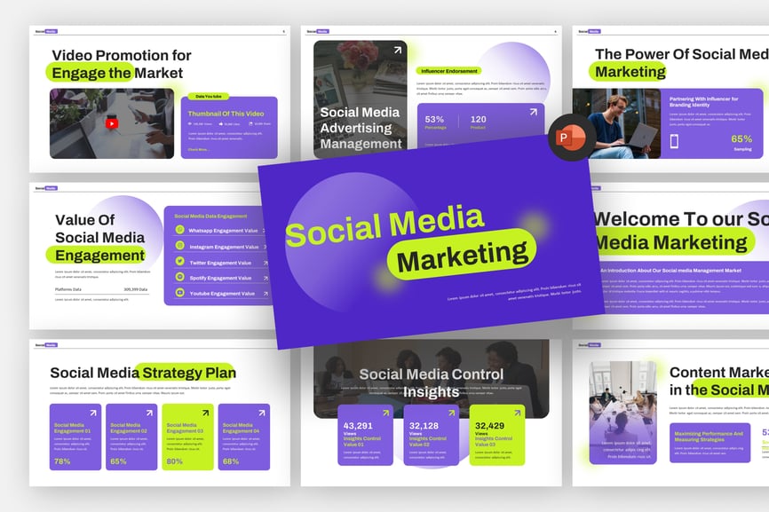 社交媒体营销PPT模板 (PPTX)