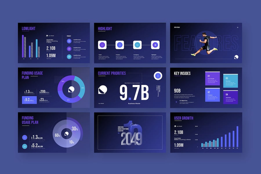 关键指标视觉板甲板PPT模板 (PPTX)