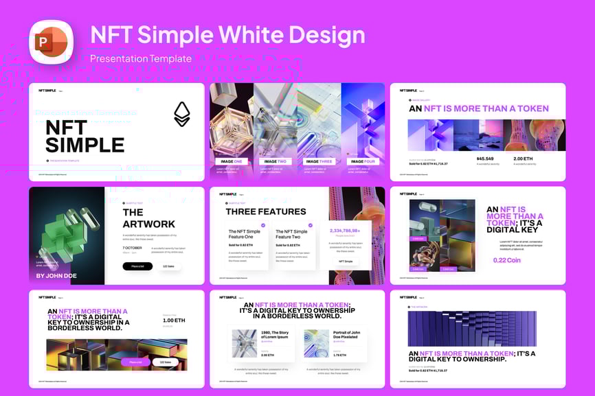 极简主义风格NFT介绍的PPT模板 (PPTX)