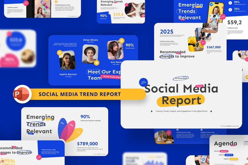 社交媒体趋势报告PPT模板 (PPTX)