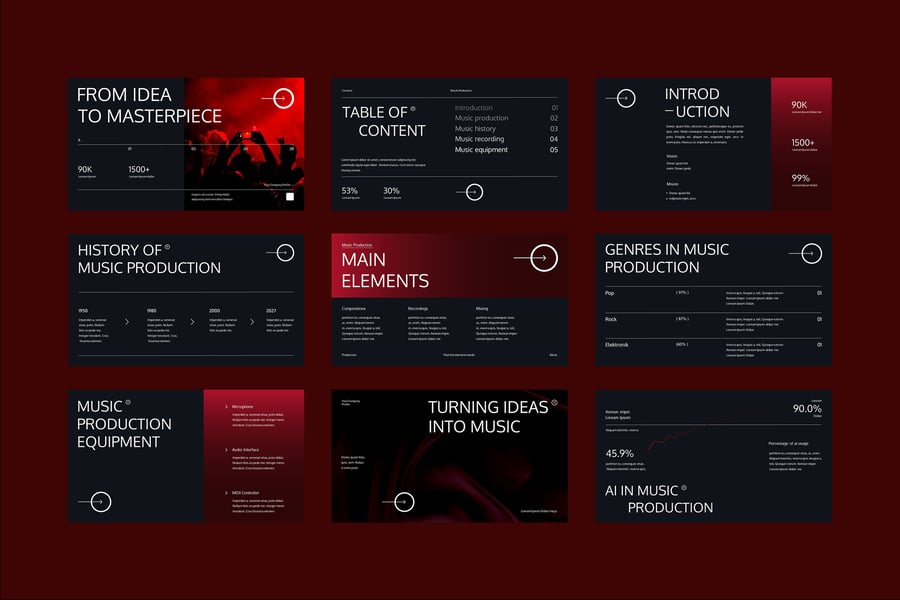 黑色红色渐变音乐制作PPT模板 (PPTX,PPT)