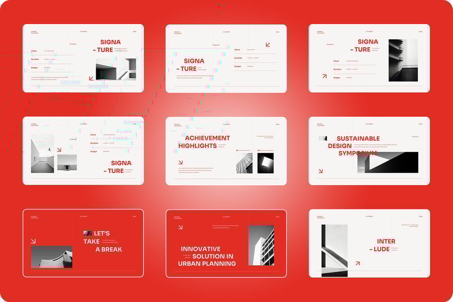 白色红色极简主义投资组合建筑师PPT模板 (PPT,PPTX)