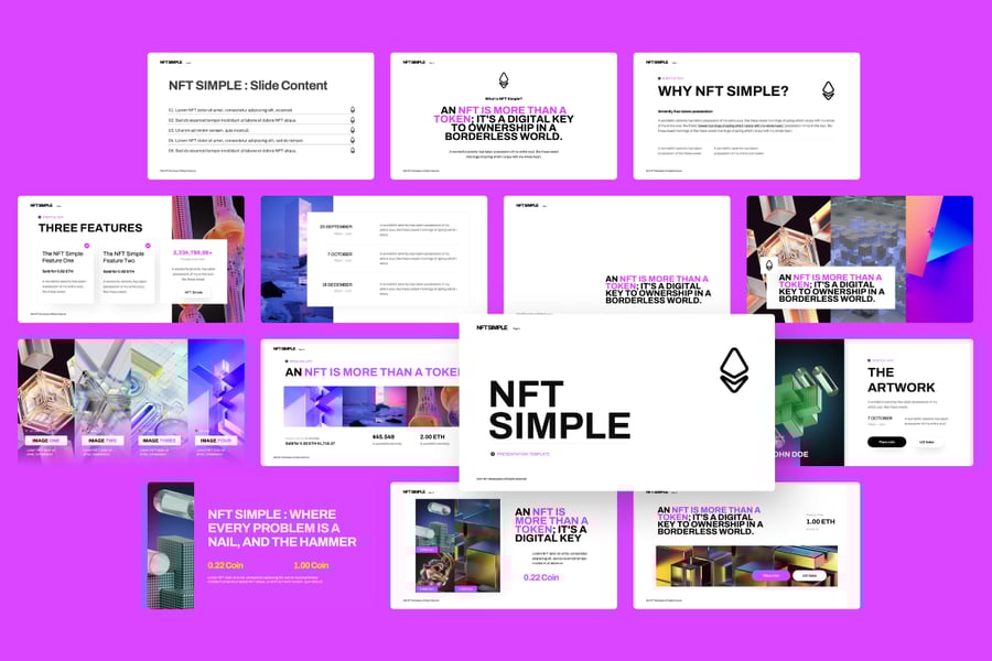 极简主义风格NFT介绍的PPT模板 (PPTX)