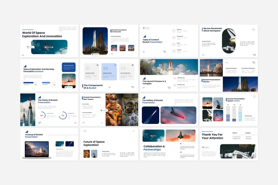 白色蓝色现代空间探索演示PPT模板 (PPTX)