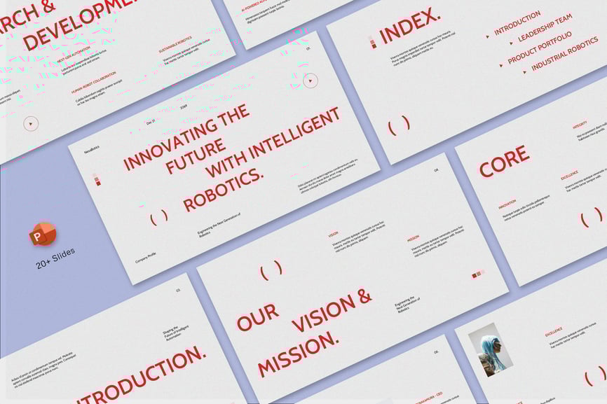 红色极简主义机器人技术公司的个人资料PPT模板 (PPT,PPTX)