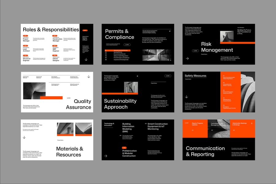 橙色极简主义建筑项目提案PPT模板 (PPT,PPTX)