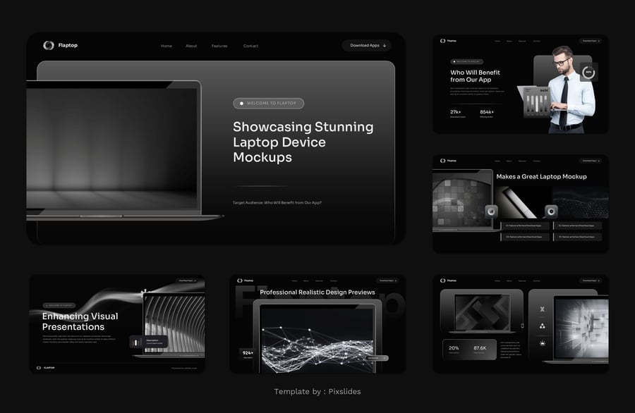 笔记本设备模型样机PPT模板 (PPT,PPTX)