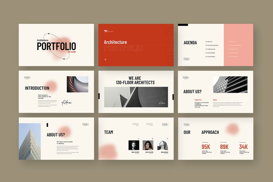 极简主义建筑作品集PPT模板 (PPTX)