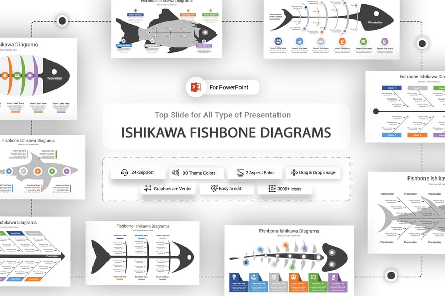 鱼骨图PPT模板 (PPTX,PDF)