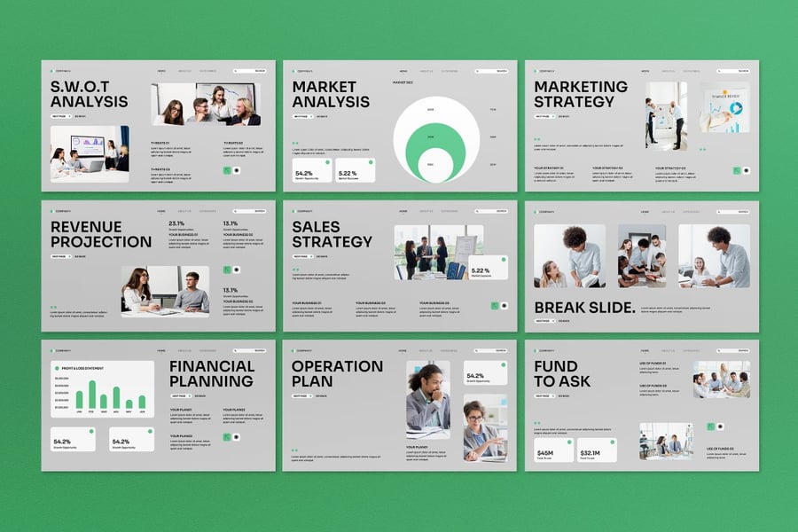 绿色现代商业计划PPT模板 (PPT,PPTX)