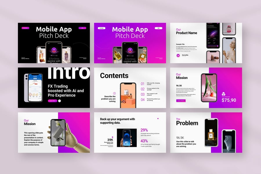 移动应用程序俯仰甲板PPT模板 (PPTX)