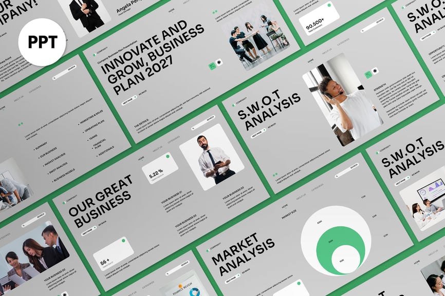 绿色现代商业计划PPT模板 (PPT,PPTX)