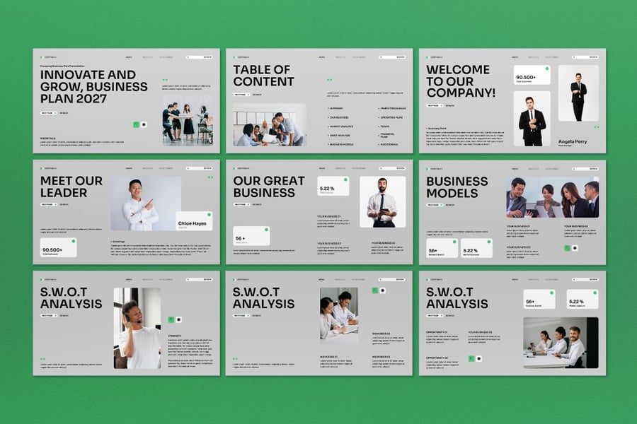 绿色现代商业计划PPT模板 (PPT,PPTX)