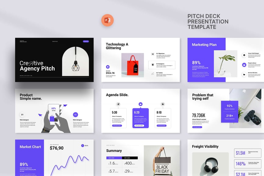 创意代理商俯仰甲板PPT模板 (PPTX)