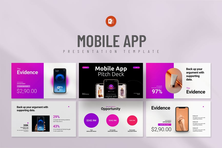 移动应用程序俯仰甲板PPT模板 (PPTX)