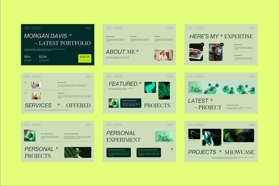 绿色现代数字创造者投资组合PPT模板 (PPTX,PPT)