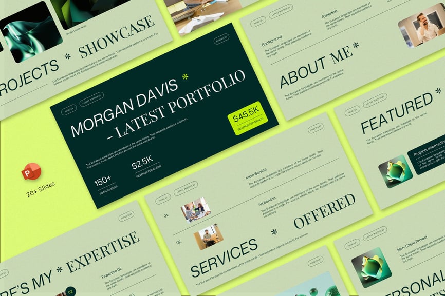 绿色现代数字创造者投资组合PPT模板 (PPTX,PPT)