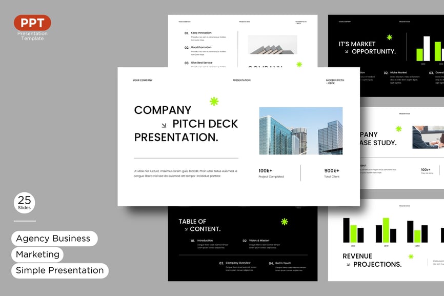 白色绿色现代公司资料演示PPT模板 (PPT,PPTX)