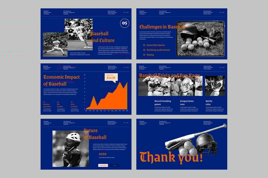 棒球运动比赛PPT模板 (PPTX)