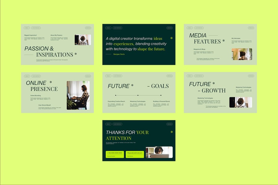 绿色现代数字创造者投资组合PPT模板 (PPTX,PPT)