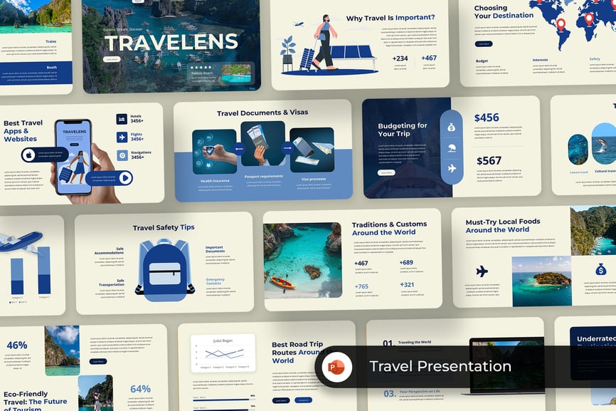 蓝色奶油旅行PPT模板 (PPT,PPTX)