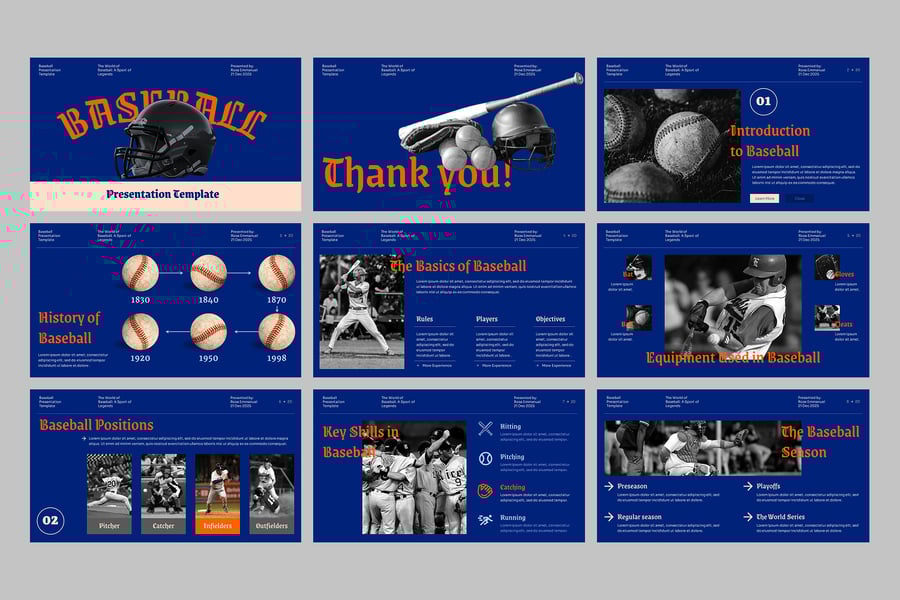 棒球运动比赛PPT模板 (PPTX)